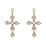 Over-sized Jeweled Cross Drop Earrings
